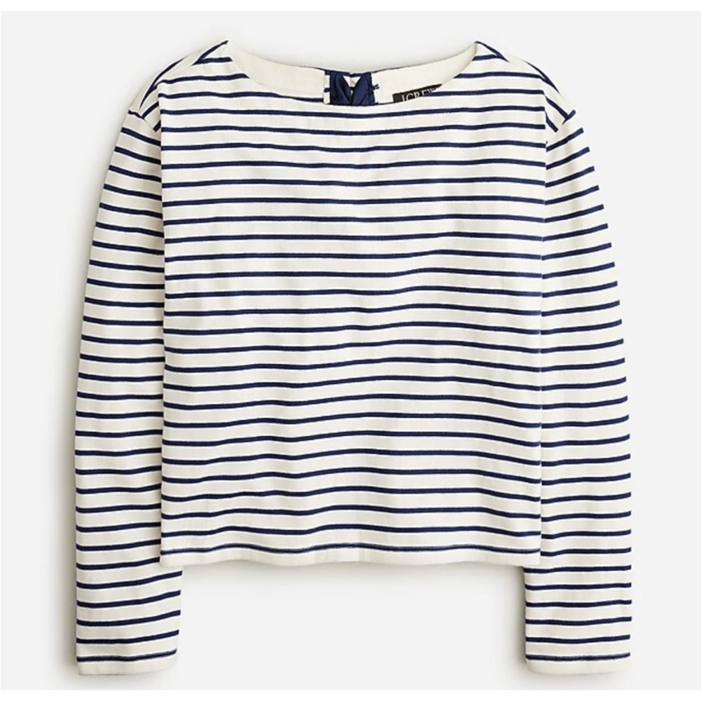 J. Crew Navy and White Striped Bow Back Blouse - Picture 2 of 8